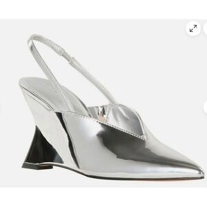 Katy Perry Sling Back Wedge Heels Shoes Futuristic Silver Metallic 7M New Glam